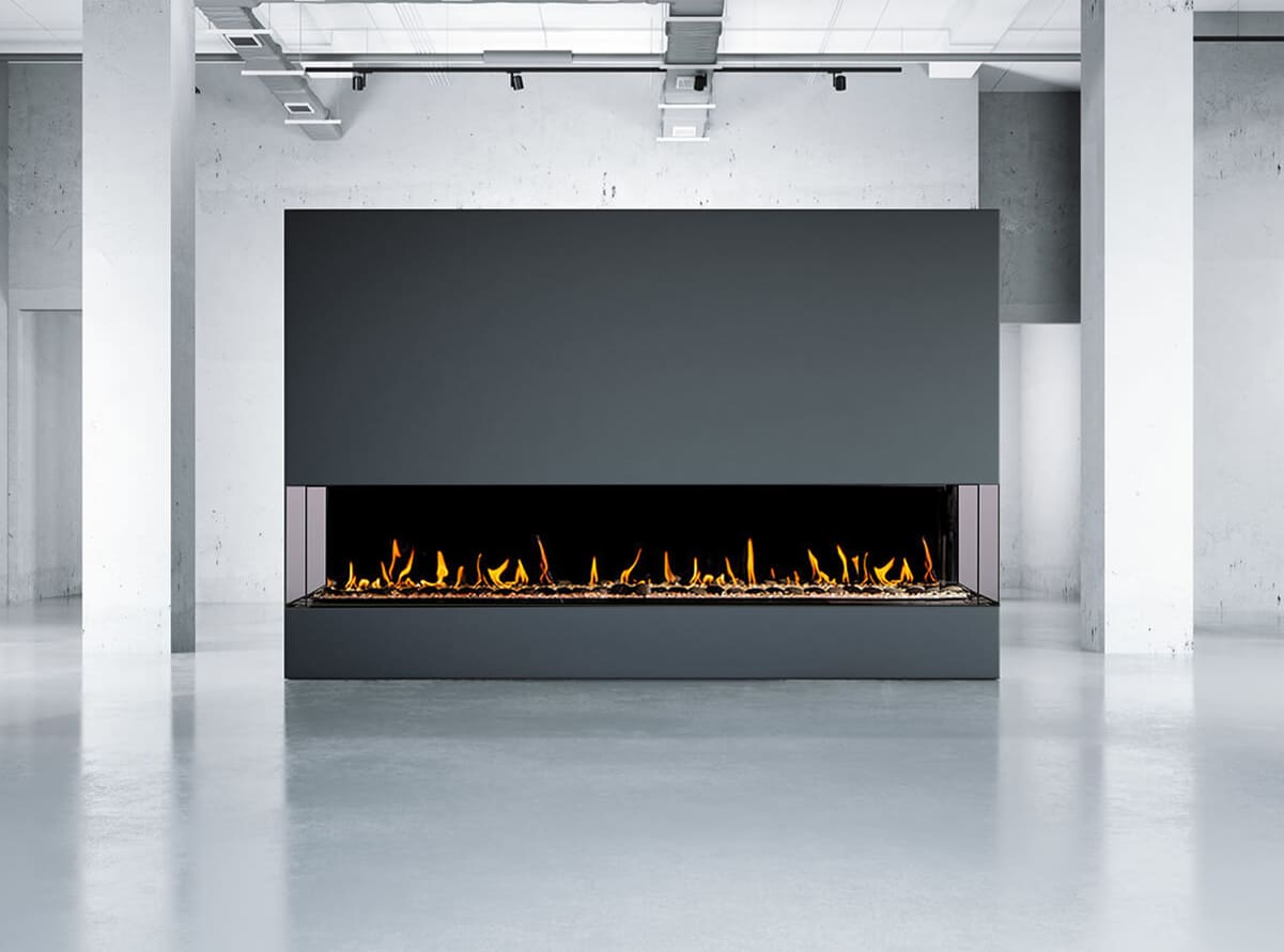 Stock Image - Flare - Large Double Corner Flare Fireplaces Gas Bay Fireplace - Builders Materials