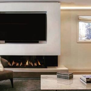 Stock Image - Flare - Double Corner Flare Fireplaces Gas Bay Fireplace - Builders Materials