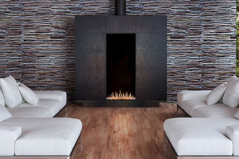 Stock Image - Flare - Passage Flare Fireplaces Gas Portrait & See-Thru Fireplace - Builders Materials