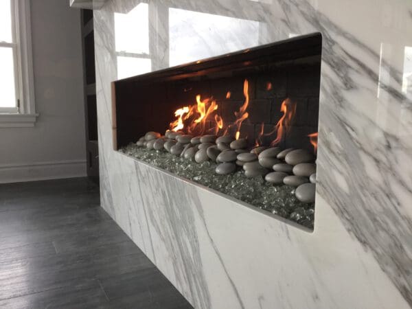 Stock Image - Mason-Lite - Indoor/Outdoor Linear Fireplace Mason-Lite Masonry Fireplace - Builders Materials