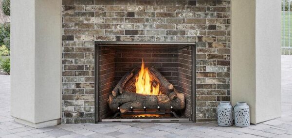 Stock Image - Outdoor Lifestyles Courtyard Gas Fireplace Outdoor Lifestyles Gas Fireplace & Outdoor Fire - Builders Materials