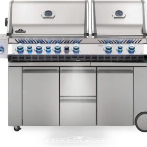 Stock Image - Napoleon - Prestige PRO™ 825 Propane Gas Grill with Power Side Burner and Infrared Rear & Bottom Burners, Stainless Steel Napoleon Grill Gas Cart & Infrared Freestanding Grill - Builders Materials
