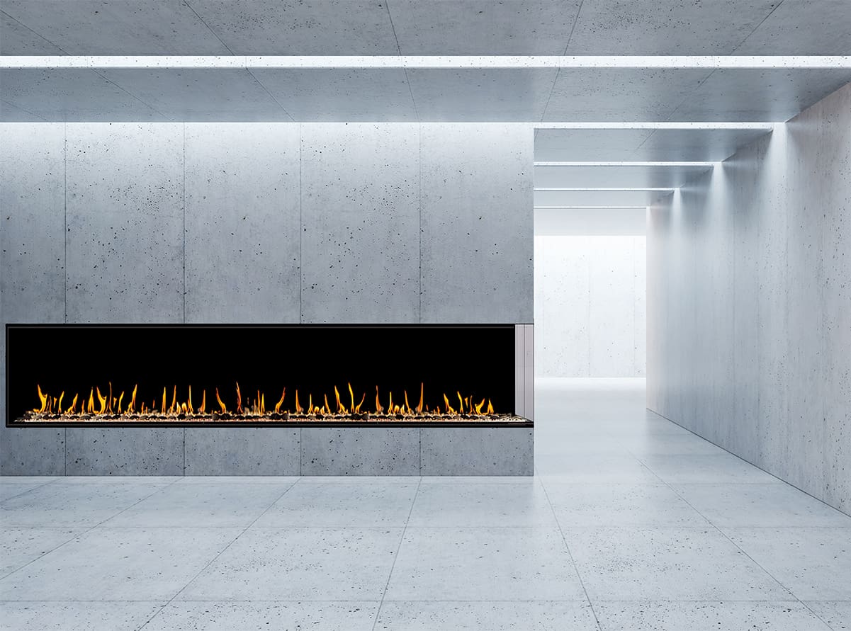 Stock Image - Flare - Large Right Corner Flare Fireplaces Gas Corner Fireplace - Builders Materials