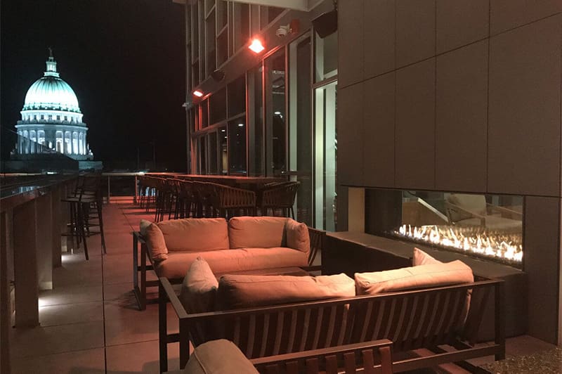 Stock Image - Flare - See Through Flare Fireplaces Gas See-Thru Fireplace & Outdoor Fire - Builders Materials