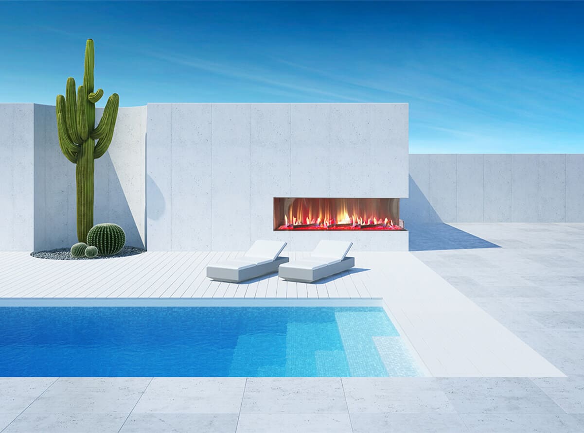 Stock Image - Flare - Outdoor Right Corner Flare Fireplaces Gas Corner Fireplace & Outdoor Fire - Builders Materials