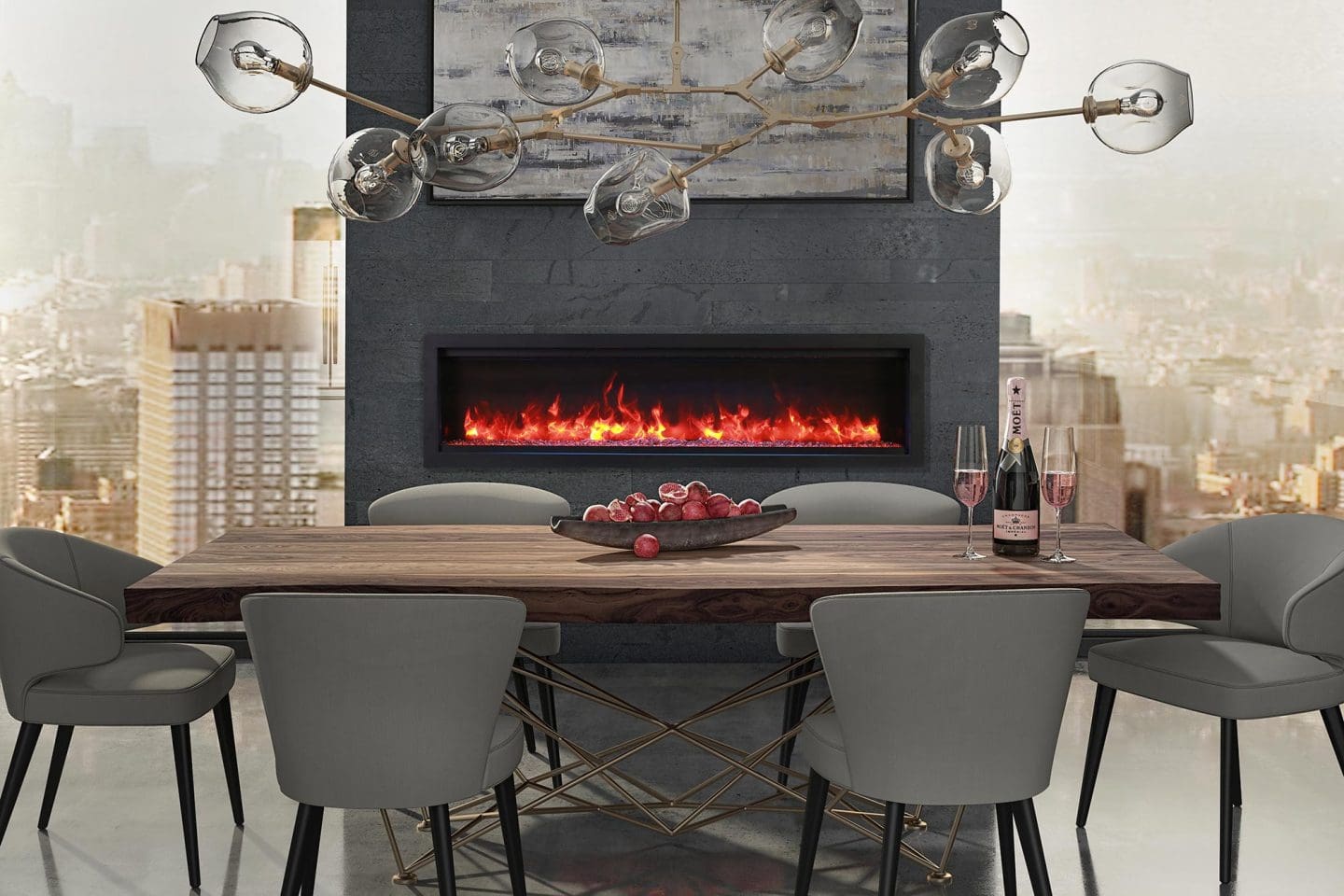 Stock Image - Ambiance - Impressionist 74 Ambiance Electric Linear Fireplace - Builders Materials