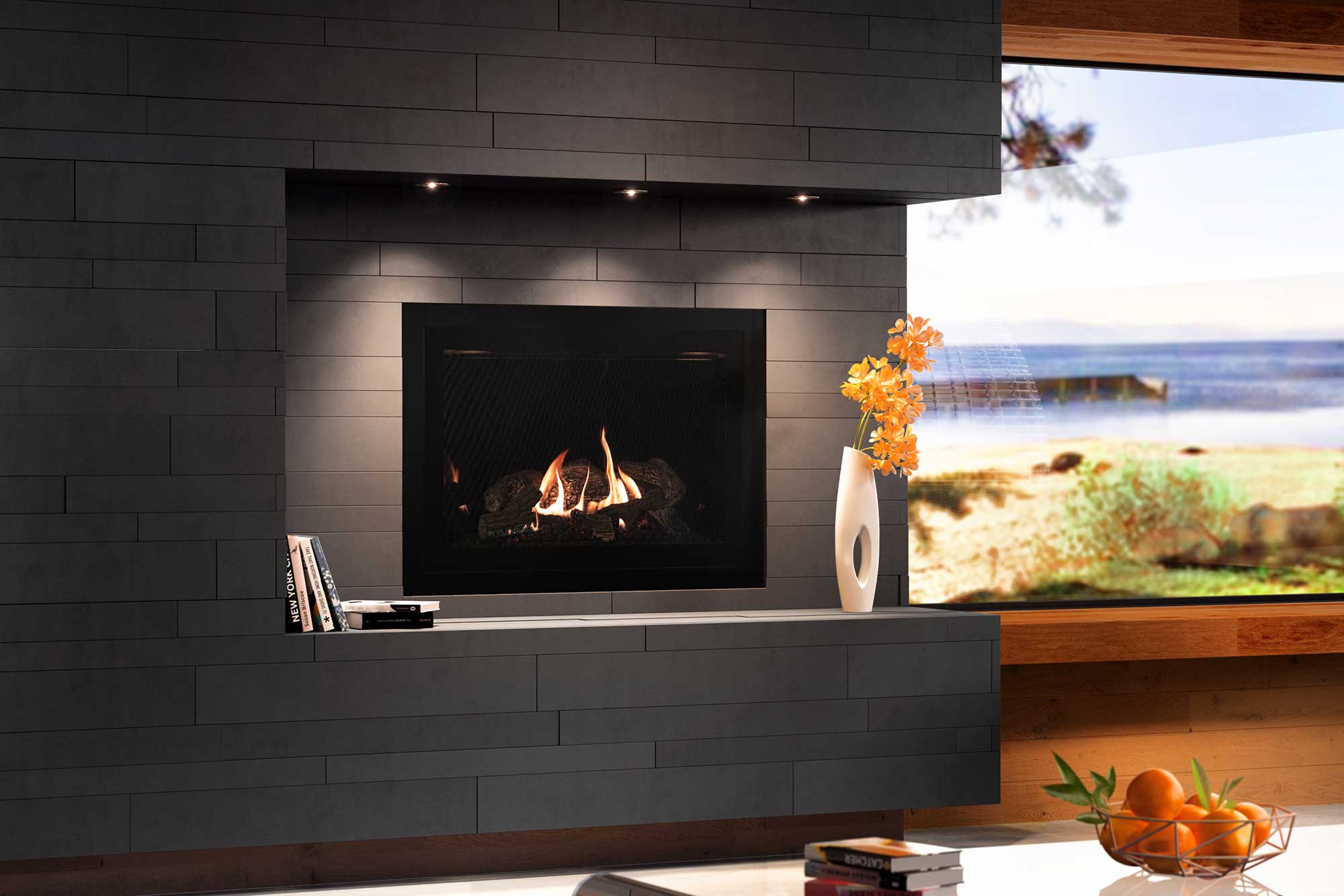 Stock Image - Ambiance - Intrigue 36 Ambiance Gas Contemporary Fireplace - Builders Materials