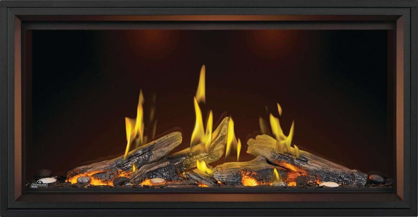 Stock Image - Napoleon - Tall Linear Vector™ 50 with Luminous Logs, Direct Vent Fireplace, Natural Gas, Electronic Ignition Napoleon Hearth Gas Linear Fireplace - Builders Materials